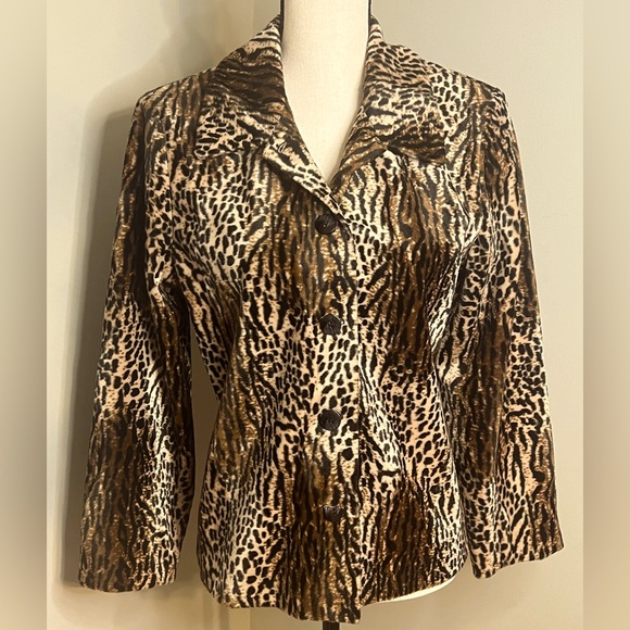 EUC Vintage Softwear by Mark Singer Leopard Print Velour Blazer Size Small - Picture 1 of 5